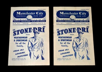 Man City v Huddersfield 29.08.1951 | Man City v Aston Villa 01.09.1951
