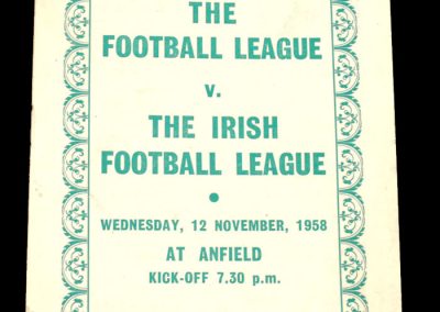 English League v Irish FC League 12.11.1958