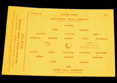 Manchester United v Aston Villa Reserves 04.10.1958