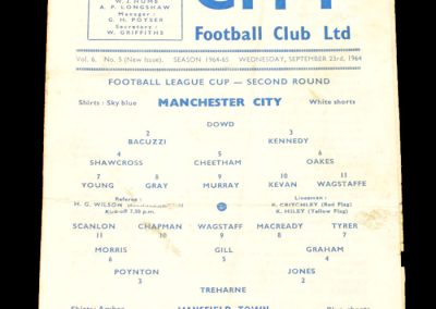 Mansfield Town v Manchester City 23.09.1964 | League Cup 2nd Round