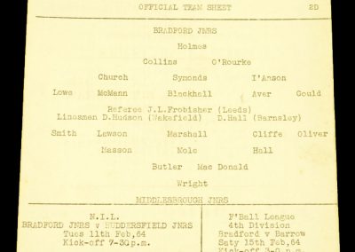 Bradford Juniors v Middlesbrough Juniors 08.02.1964