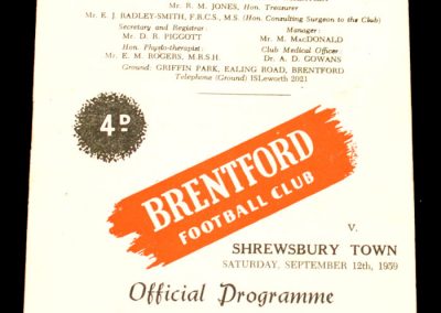 Shrewsbury Town v Brentford 12.09.1959