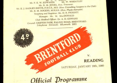 Reading v Brentford 16.01.1960