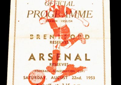 Brentford Reserves v Arsenal Reserves 22.08.1953