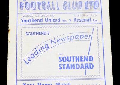 Southend United Reserves v Arsenal Reserves 19.09.1953