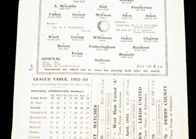 Luton Town Reserves v Arsenal Reserves 10.04.1954