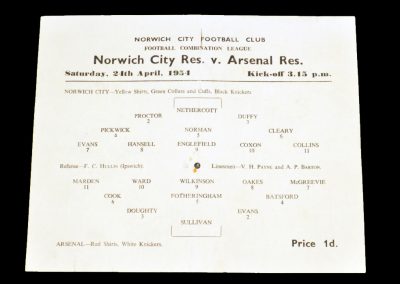 Norwich City Reserves v Arsenal Reserves 24.04.1954