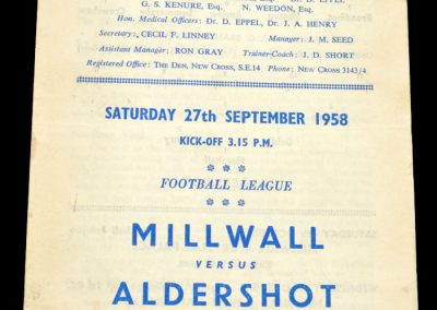 Aldershot v Millwall 27.09.1958 | Fire at Printers