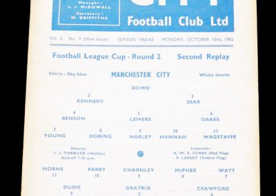 Blackpool v Manchester City 15.10.1962 | League Cup Round 2 2nd Replay