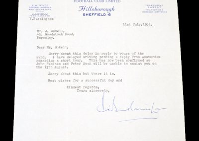 Sheffield Wednesday Letter 31.07.1961
