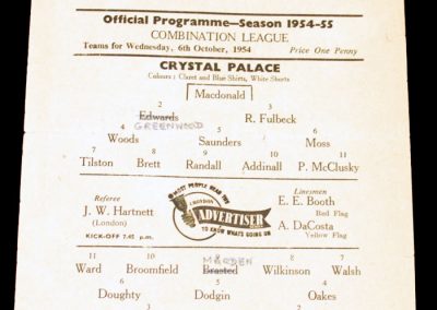 Crystal Palace FC v Arsenal 06.10.1954