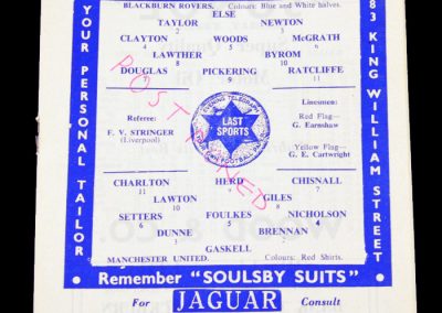 Blackburn Rovers v Manchester United 23.12.1961 | Postponed