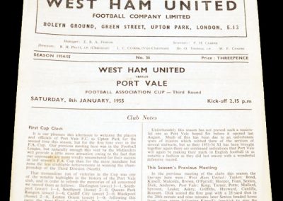West Ham United v Port Vale 08.01.1955