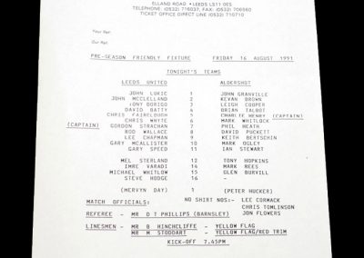 Aldershot v Leeds 16.08.1991 (friendly)