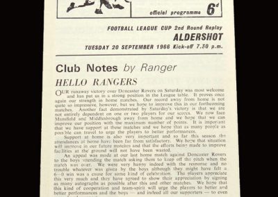 QPR v Aldershot 20.09.1966 - 2nd Round Replay