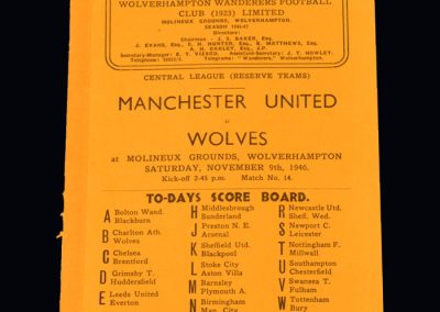 Man Utd Reserves v Wolves Reserves 09.11.1946