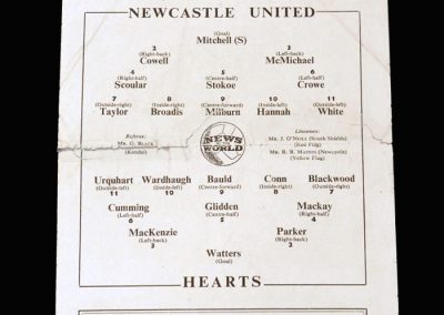 Newcastle v Hearts 13.10.1954 (friendly)