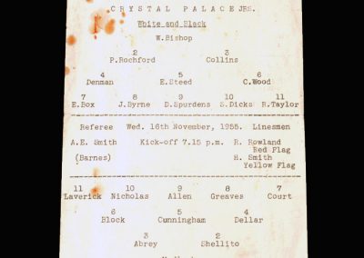 Crystal Palace Juniors v Chelsea Juniors 16.11.1955 - Junior Floodlight Cup