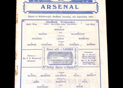 Sheff Wed v Arsenal 02.09.1933