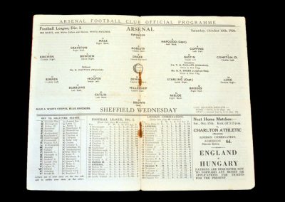 Arsenal v Sheff Wed 10.10.1936