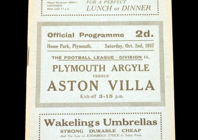 Plymouth v Aston Villa 02.10.1937