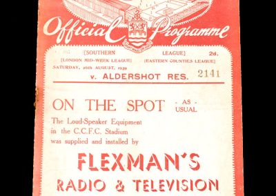 Chelmsford v Aldershot Reserves 26.08.1939