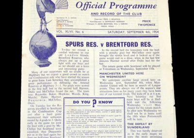 Spurs Reserves v Brentford Reserves 04.09.1954