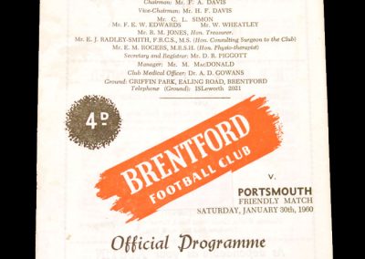 Brentford v Portsmouth 30.01.1960 (Friendly)