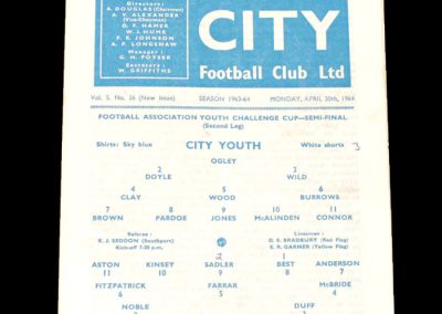 Man City Youth v Man Utd Youth 20.04.1964 - FA Youth Cup Semi Final 2nd Leg