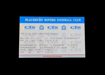 Blackburn v Middlesbrough 21.12.1996 (postponed) Ticket