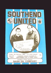 Southend v Port Vale 07.02.1986 (Moore as Manager)
