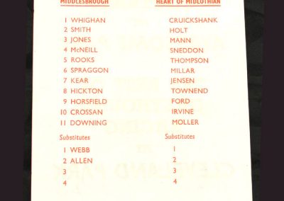 Middlesbrough v Hearts 02.08.1968 (Friendly)