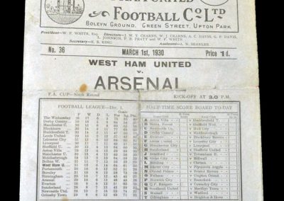 West Ham v Arsenal 01.03.1930 - FA Cup 6th Round
