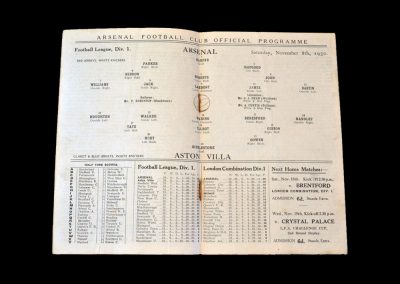 Arsenal v Aston Villa 08.11.1930