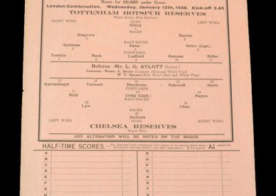 Spurs Reserves v Chelsea Reserves 12.01.1938
