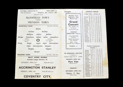 Mansfield v Swindon 28.03.1960