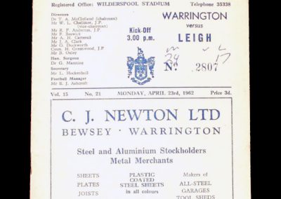 Warrington v Leigh 23.04.1962 (last game for Warrington and last try)