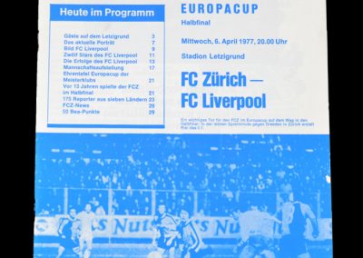 Zurich v Liverpool 06.04.1977 - European Cup Semi Final 1st Leg