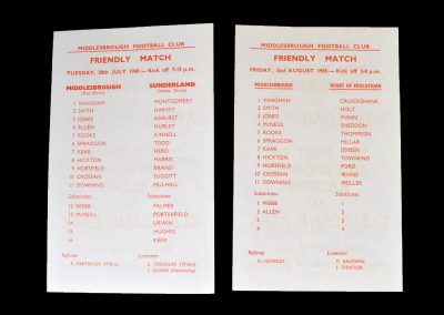 Middlesbrough v Sunderland 30.07.1968 (Friendly) & Middlesbrough v Hearts 02.08.1968 (Friendly)