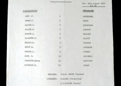 Middlesbrough v Sunderland 30.08.1975 (North Midland Cup Fial 2nd Leg)