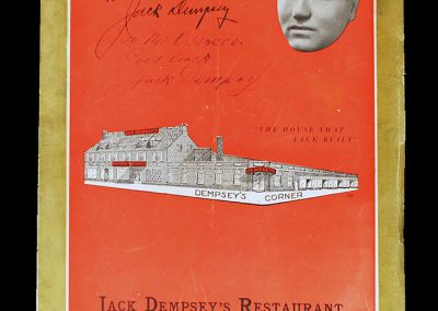 Dempseys Resaurant Menu 25.04.1935 (Signed by Jack Dempsey)