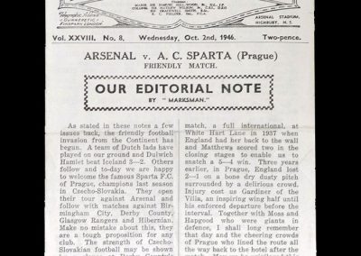 Arsenal v A.C.Sparta 02.10.1946 (Friendly)