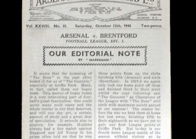 Arseanal v Brentford 12.10.1946