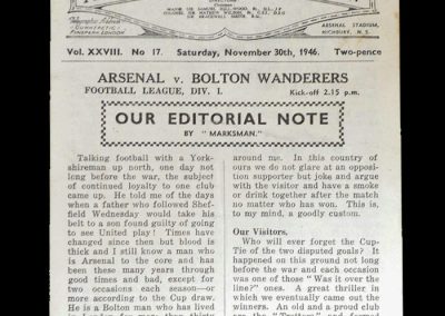 Arsenal v Bolton 30.11.1946