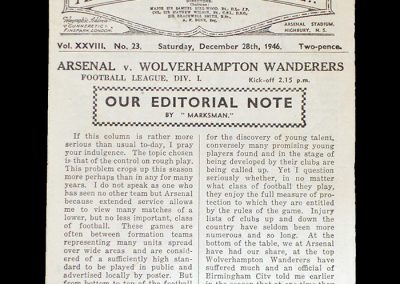 Arsenal v Wolves 28.12.1946