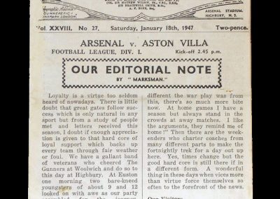 Arsenal v Aston Villa 18.01.1947